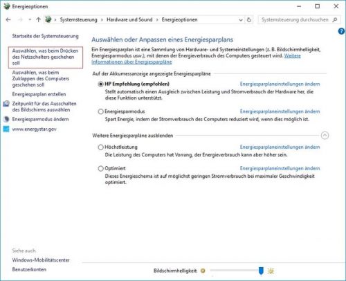 Ruhezustand aktivieren in den Energieoptionen
