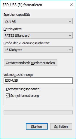 Einstellmöglichkeiten beim Festplatte formatieren