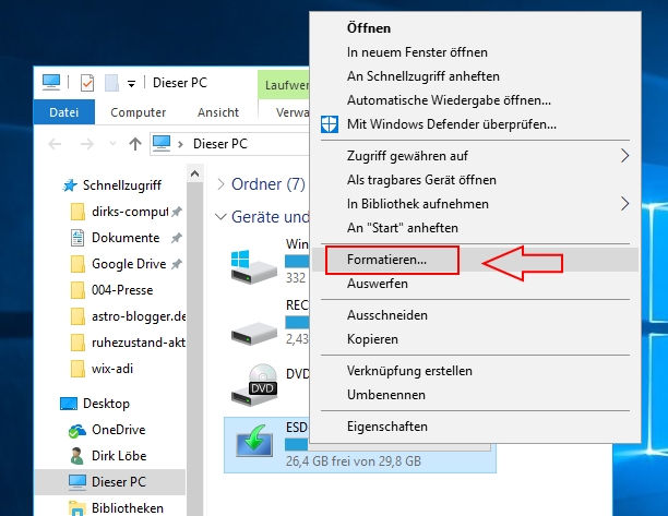 Festplatte formatieren bei Windows 10