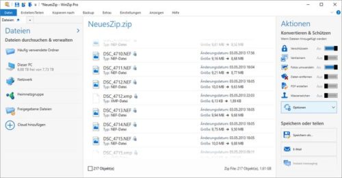 WinZip 22 Pro mehrere Dateien zum ZIP-Archiv hinzugefügt