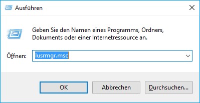 Gastkonto einrichten - Ausführen Fenster öffnen
