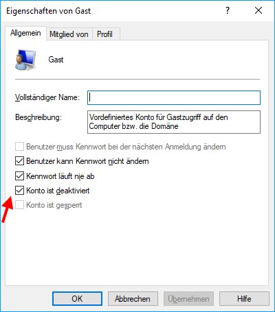 Gastkonto einrichten bei Windows 10 Pro