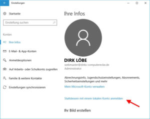 Microsoft Konto umwandeln