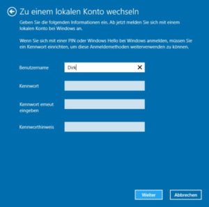 Passwort für lokales Konto festlegen