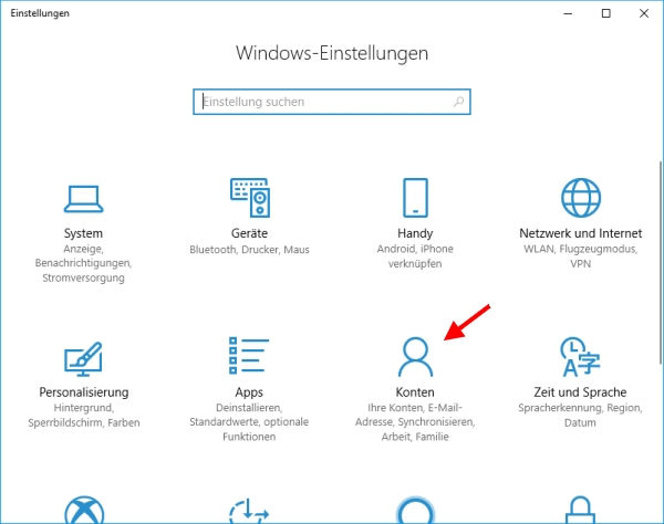 Windows Einstellungen Benutzerkonten