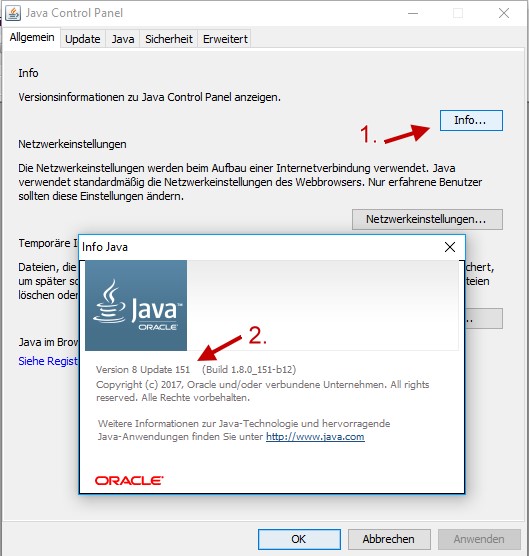 Java konfigurieren und Java-Version herausfinden