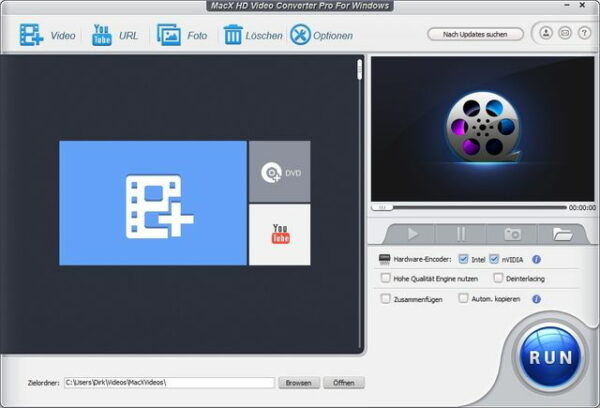 MacX HD Videokonverter Pro für Windows Programmfenster