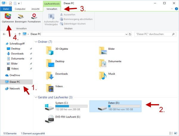 Festplatte defragmentieren bei Windows 10