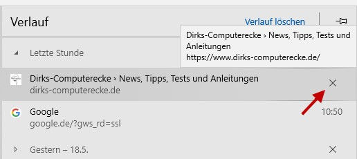 Browserverlauf beim Microsoft Edge löschen - einzelnen Eintrag löschen