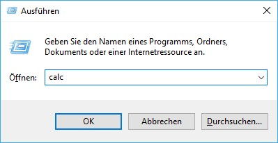 Taschenrechner öffnen Calc eingeben
