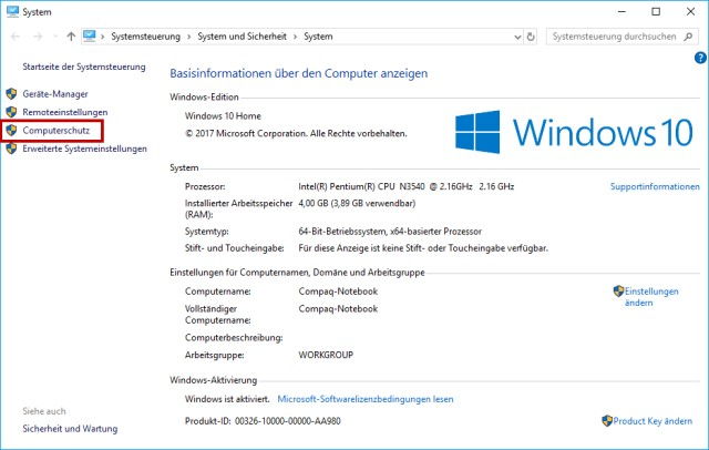 Windows 10 Wiederherstellungspunkt