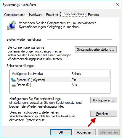 Windows 10 wiederherstellungspunkt
