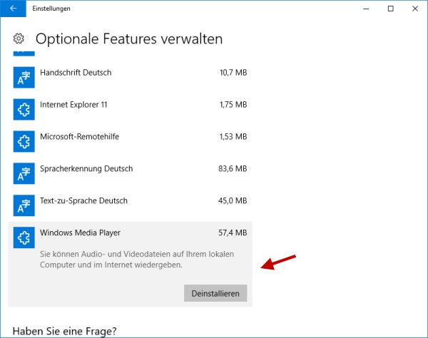 Windows Media Player deinstallieren Schritt 4