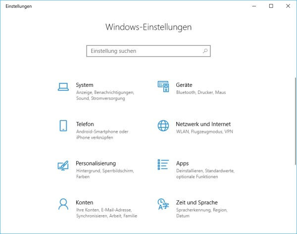 Fenster mit Windows-Einstellungen
