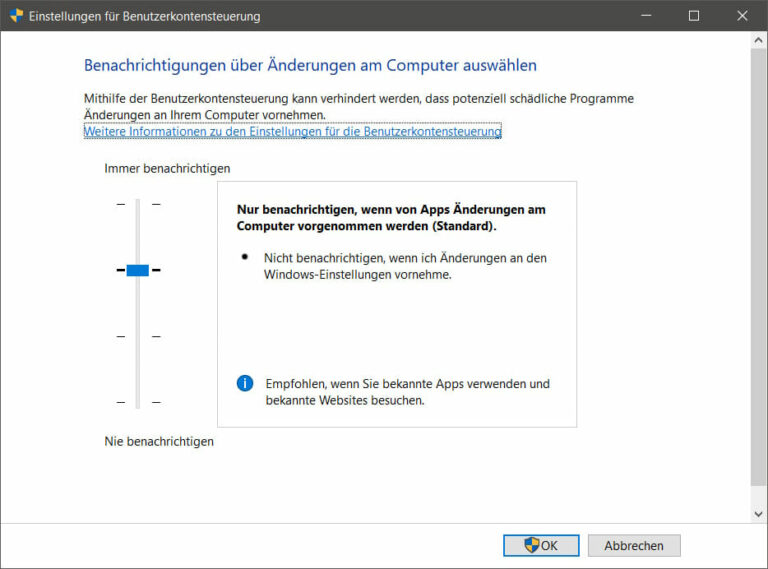 Einstellungen der Benutzerkontensteuerung ändern
