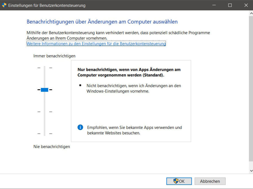 Einstellungen der Benutzerkontensteuerung ändern