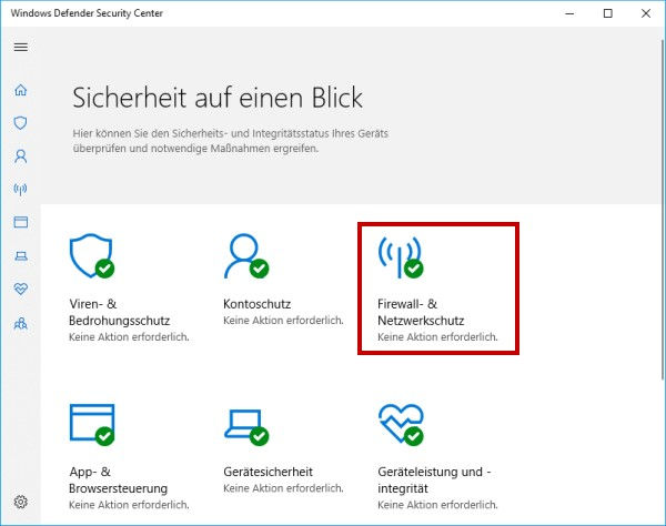 Windows Defender Security Center Firewall und Netzwerkschutz