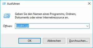 Auslagerungsdatei Größe ändern - sysdm.cpl aufrufen