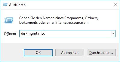 Ausführen diskmgmt.msc