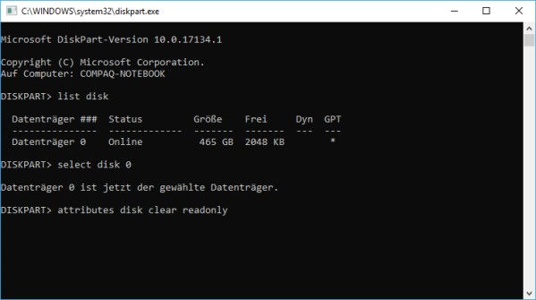 Schreibschutz auf einem Datenträger deaktivieren