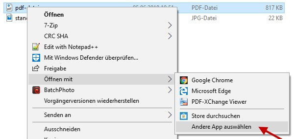 Standardprogramm PDF-Dateien öffnen auswählen