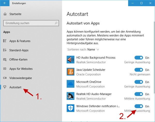 Windows Defender Icon im Taskmanager aktivieren oder deaktivieren