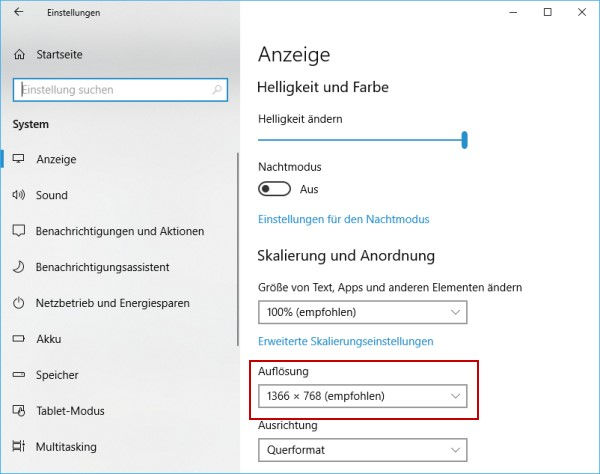 Auflösung Monitor ändern