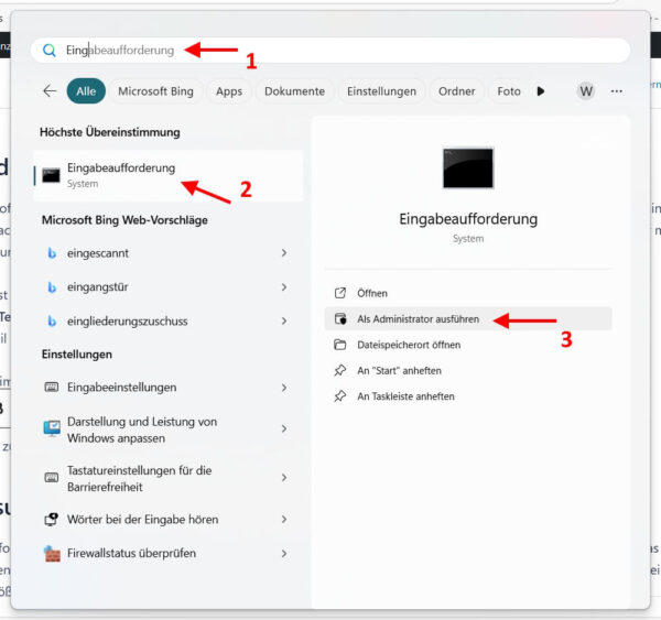 Eingabeaufforderung als Administrator in Windows 11 öffnen Eingabeaufforderung in Windows 11 über die Suche als Administrator öffnen