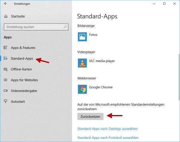 Standard-Apps zurücksetzen
