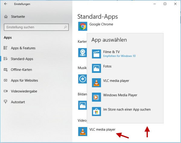 Standardprogramm festlegen in den Windows-Einstellungen