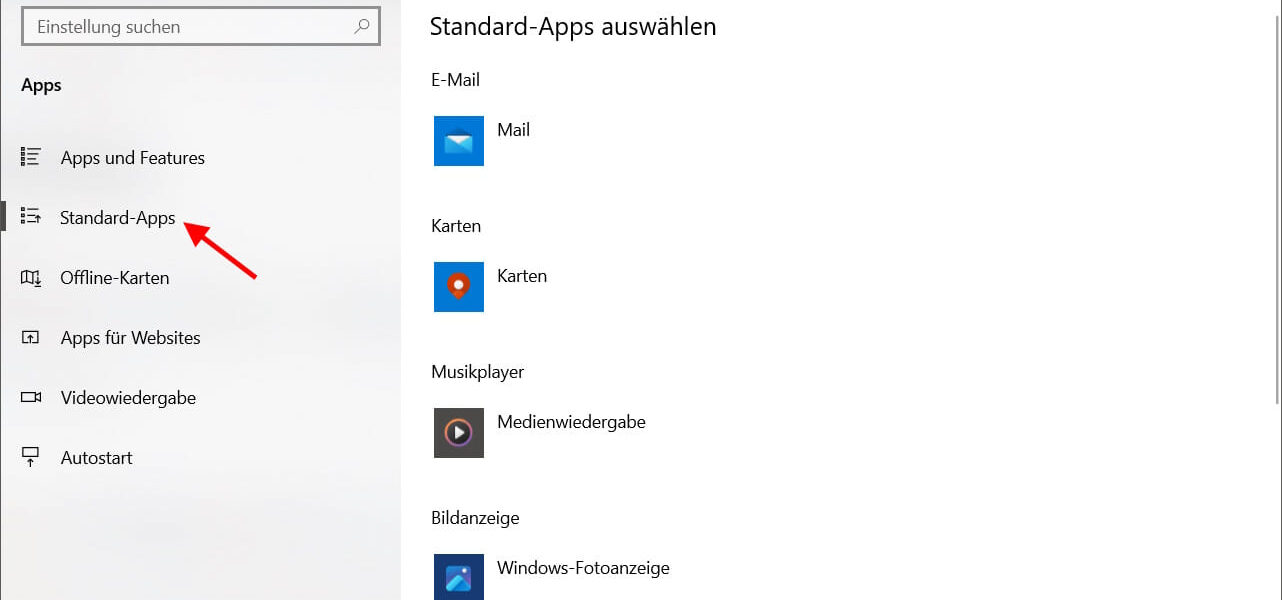 Standardprogramm in Windows 10 festlegen