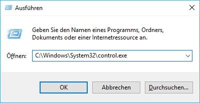 Systemsteuerung öffnen über das Ausführen-Fenster