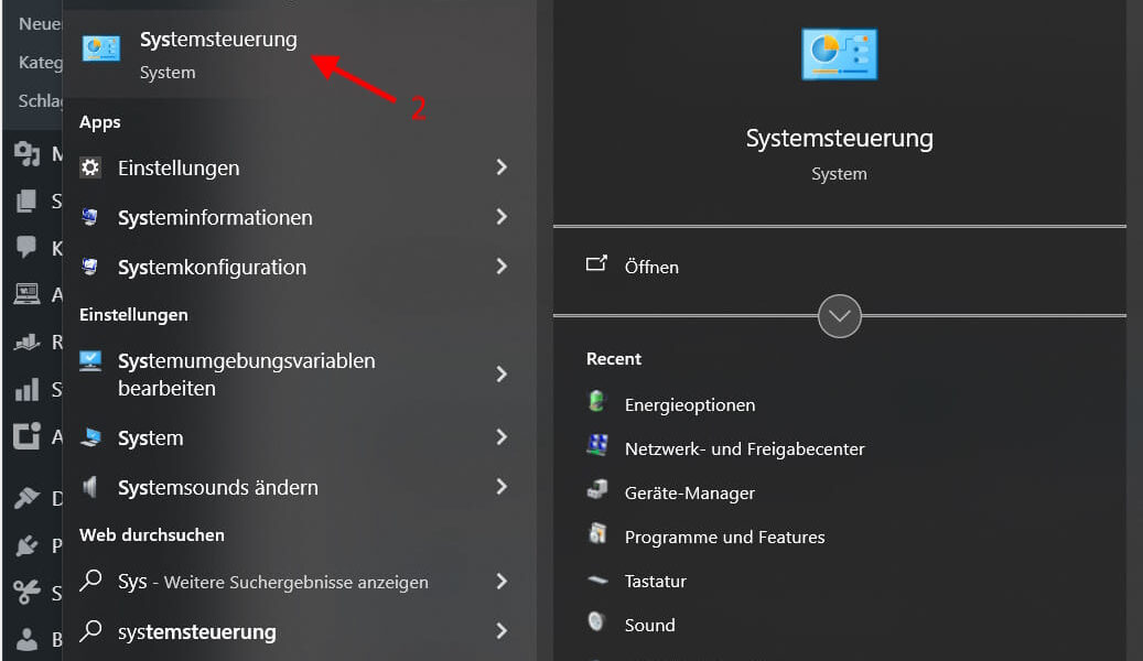 systemsteuerung oeffnen suche