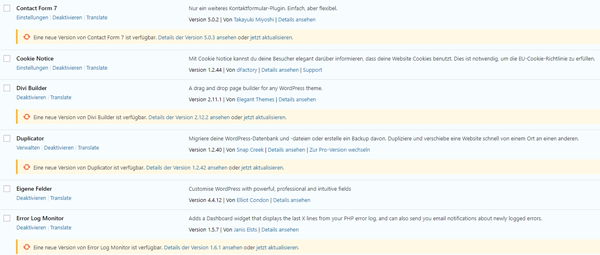WP-Dashboard Aktualisierungen