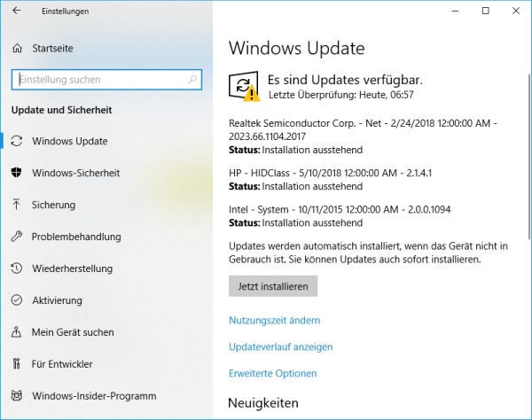 Windows Updates vorhanden und bereit zur Installation