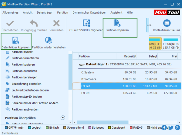 MiniTool Partition Wizard Datenträger kopieren