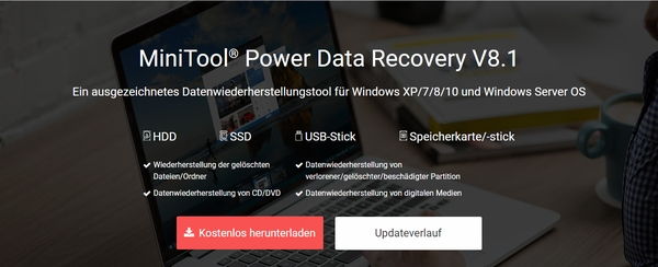 MiniTool Power Data Recovery Wizard V8.1 Screenshot Webseite