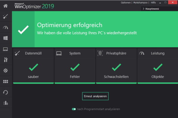 Ashampoo WinOptimizer 2019 Optimierung erfolgreich abgeschlossen