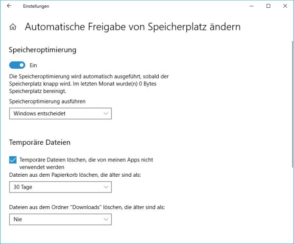 Feineinstellung für das automatische Löschen der temporären Dateien