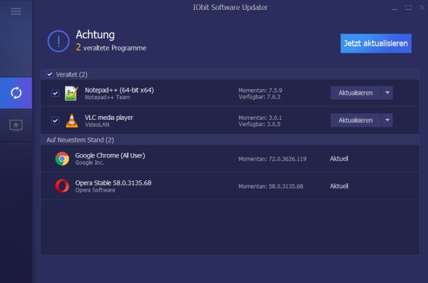 IObit Software Updater veraltete Software gefunden