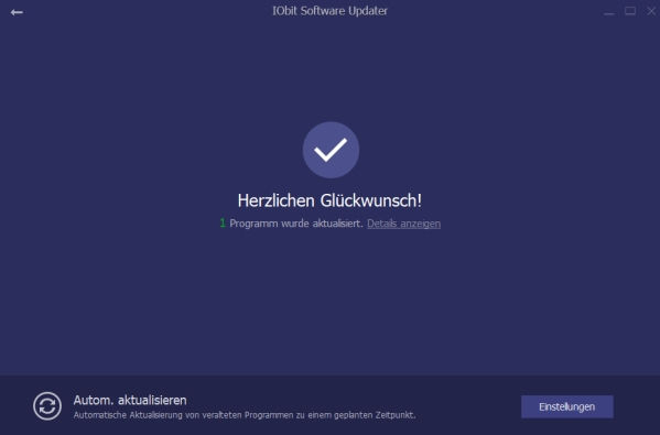 IObit Software Updater Aktualisierung erfolgreich