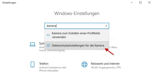 Datenschutzeinstellungen für die Kamera öffnen