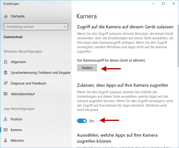 Kamerazugriff blockieren