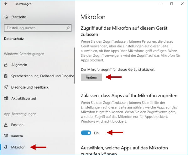 Mikrofonzugriff deaktivieren für Windows und Apps