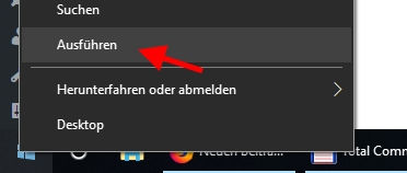 Ausführen Fenster öffnen bei Windows 10