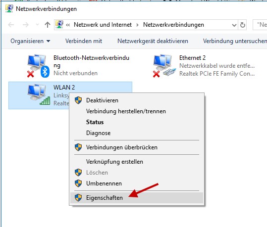 Eigenschaften der WLAN-Verbindung ändern