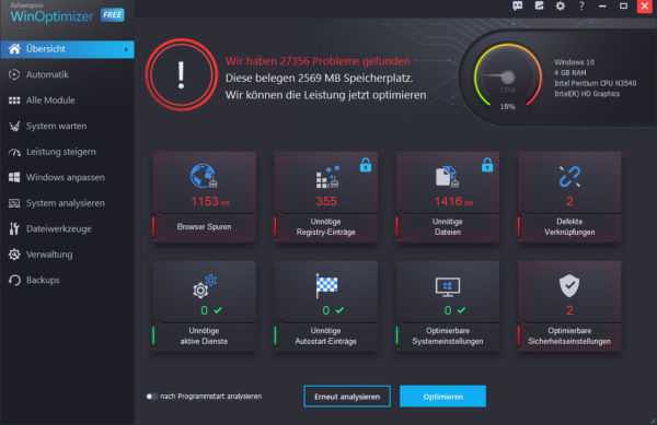 Ergebnis der Analyse auf meinem Test-Notebook