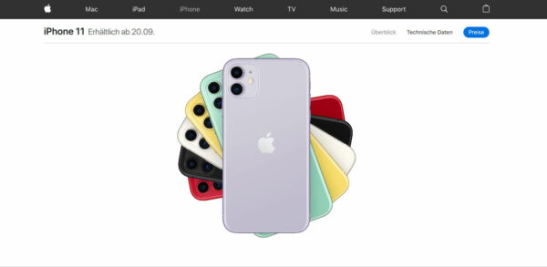 iPhone 11 Vorbestellung auf der Apple Webseite