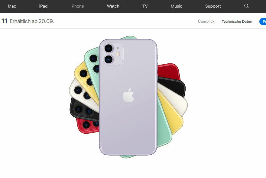 iPhone 11 Vorbestellung auf der Apple Webseite