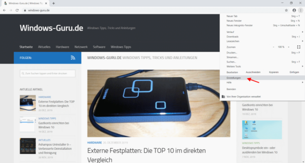 Einstellungen im Google Chrome öffnen